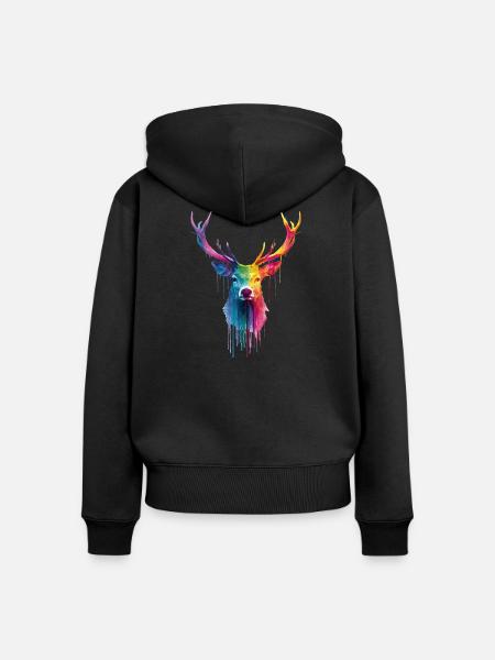 Hirsch Reh Geweih - Frauen Premium Bio Zip Hoodie - Schwarz