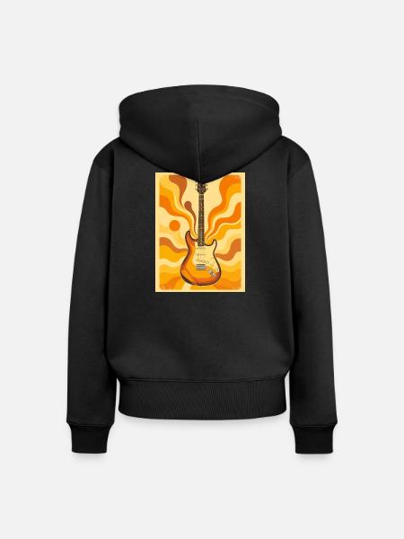 Psychedelische Retro-Gitarre mit lebendigen Siebzigern - Frauen Premium Bio Zip Hoodie - Schwarz