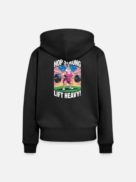 Spring stark. Hebe schwer - Frauen Premium Bio Zip Hoodie - Schwarz