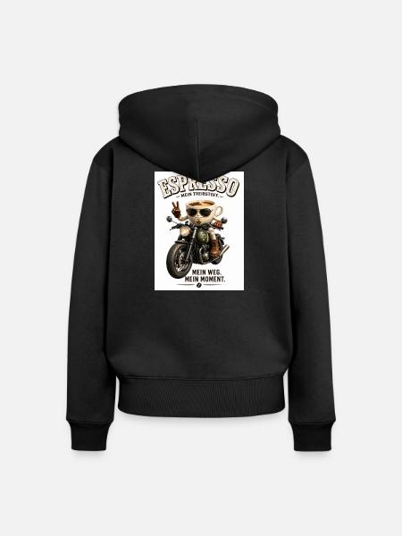 Espresso Motorrad-Motiv - Frauen Premium Bio Zip Hoodie - Schwarz