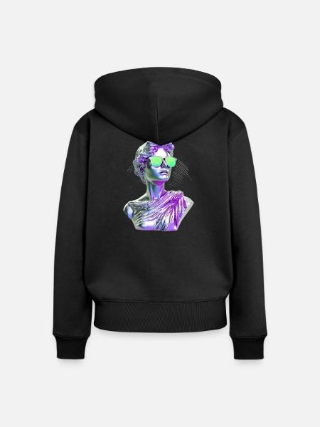 Vaporwave Statue Neonbrille - Frauen Premium Bio Zip Hoodie - Schwarz