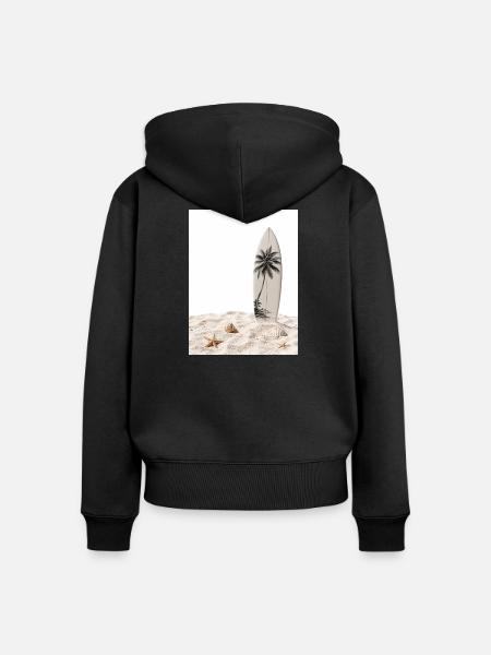 Surfbrett im Sand - Frauen Premium Bio Zip Hoodie - Schwarz