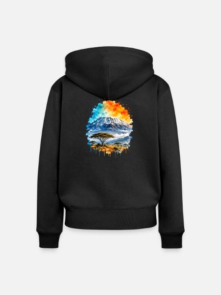 Kilimandscharo Afrika Safari Aquarell - Frauen Premium Bio Zip Hoodie - Schwarz