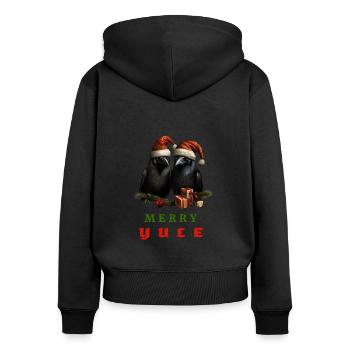 Merry Yule with Hugin and Munin - Women's Premium Organic Zip Hoodie - black - Back - Julia (174cm)