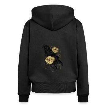 Rabe und Pfingstrosen - Handgezeichnet - Lesen - Frauen Premium Bio Zip Hoodie - Schwarz - Hinten - Julia (174cm)