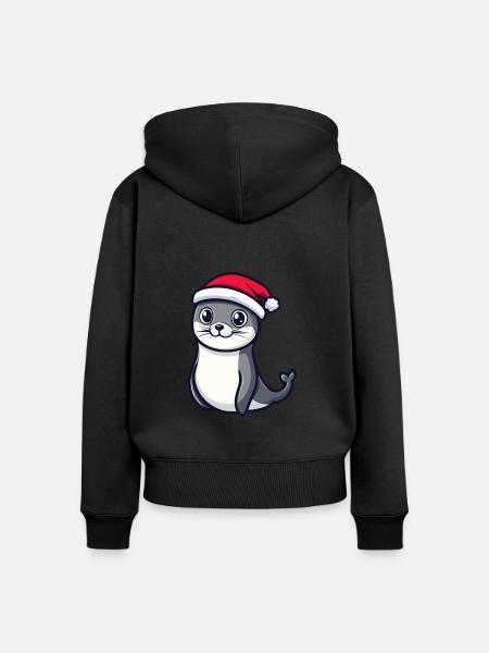 Robbe Tier Weihnachten - Frauen Premium Bio Zip Hoodie - Schwarz