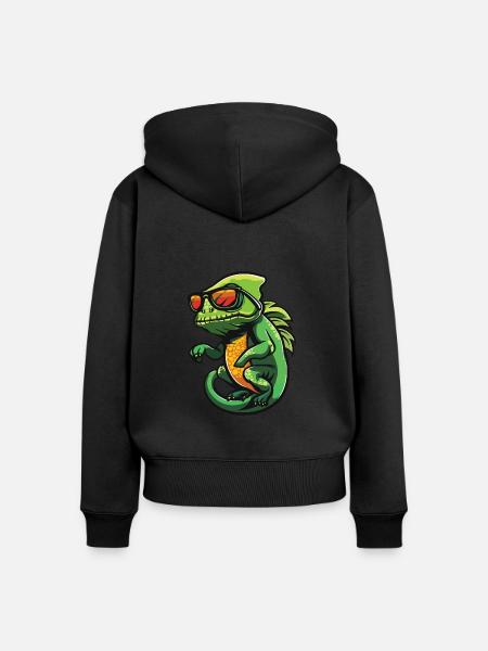 Chameleon Comic Cool - Frauen Premium Bio Zip Hoodie - Schwarz