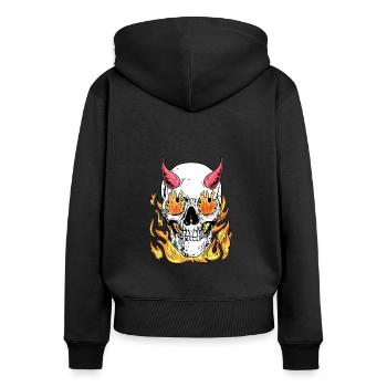 Burning Skull -Totenkopf - Frauen Premium Bio Zip Hoodie - Schwarz - Hinten - Julia (174cm)