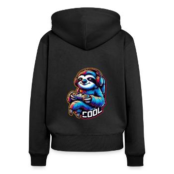 Funny Gamer Sloth with Headset Design - Women's Premium Organic Zip Hoodie - black - Back - Julia (174cm)