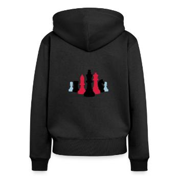 schach 002 - Frauen Premium Bio Zip Hoodie - Schwarz - Hinten - Julia (174cm)