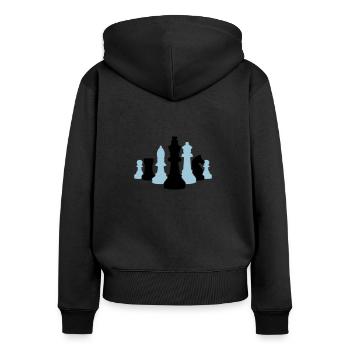 schach 001 - Frauen Premium Bio Zip Hoodie - Schwarz - Hinten - Julia (174cm)