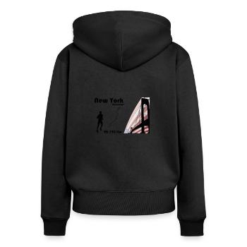 blockedTitle - Frauen Premium Bio Zip Hoodie - Schwarz - Hinten - Julia (174cm)