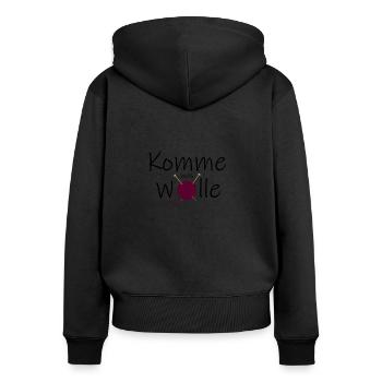 Wolle Spruch - Frauen Premium Bio Zip Hoodie - Schwarz - Hinten - Julia (174cm)