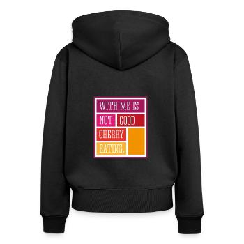 cherry eating - Frauen Premium Bio Zip Hoodie - Schwarz - Hinten - Julia (174cm)