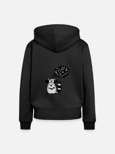 Nachdenklicher Waschbär - Frauen Premium Bio Zip Hoodie - Schwarz