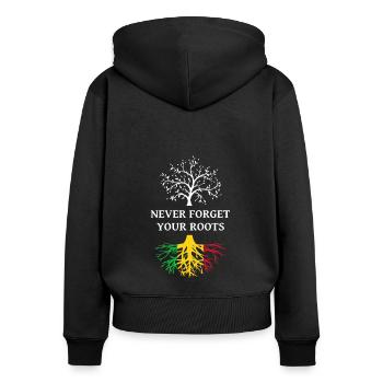 Mali N’oubliez jamais vos racines - Sweat à capuche zippé Premium bio Femme - noir - Dos - Julia (174cm)
