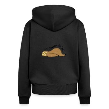 La flemme de tout / paresseux / dormir / fatigue - Sweat à capuche zippé Premium bio Femme - noir - Dos - Julia (174cm)