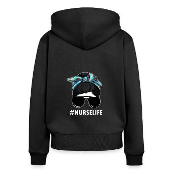 Nurse Life Krankenschwester Medizin Pflegekraft - Frauen Premium Bio Zip Hoodie - Schwarz - Hinten - Julia (174cm)