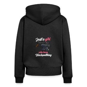 Just A Girl Schmied Goldschmied Schmiedekunst - Frauen Premium Bio Zip Hoodie - Schwarz - Hinten - Julia (174cm)
