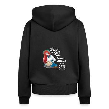 Just A Girl Who Loves Anime And Cats Otaku Kawaii - Frauen Premium Bio Zip Hoodie - Schwarz - Hinten - Julia (174cm)