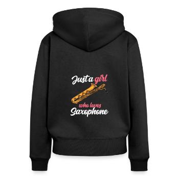 Just A Girl Who Loves Saxophone Saxophon Jazz - Frauen Premium Bio Zip Hoodie - Schwarz - Hinten - Julia (174cm)
