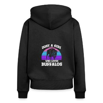 Bison Büffel Buffalo Nationalpark Wildnis Western - Frauen Premium Bio Zip Hoodie - Schwarz - Hinten - Julia (174cm)