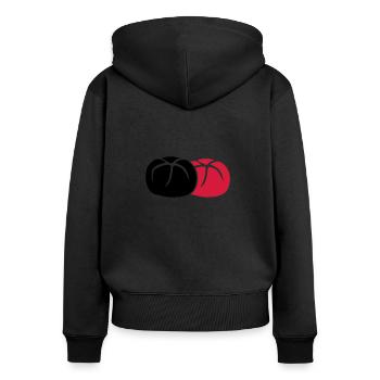 2 Broetchen 3farbig - Frauen Premium Bio Zip Hoodie - Schwarz - Hinten - Julia (174cm)
