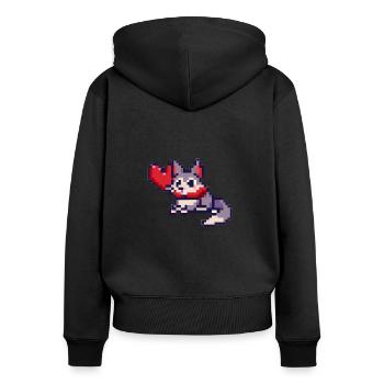 Pixelart Cat with Heart - Frauen Premium Bio Zip Hoodie - Schwarz - Hinten - Julia (174cm)