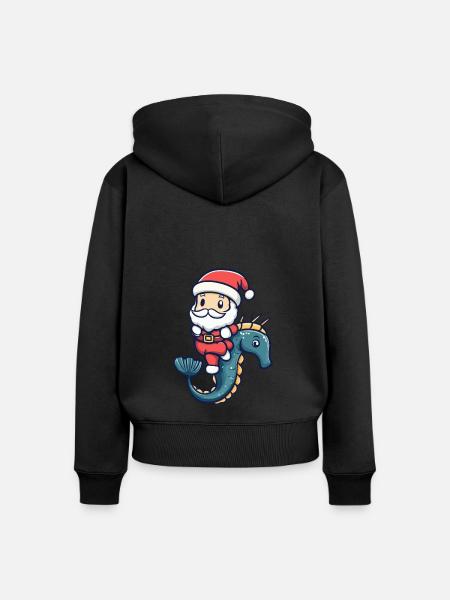 Seepferd Weihnachtsmann - Frauen Premium Bio Zip Hoodie - Schwarz