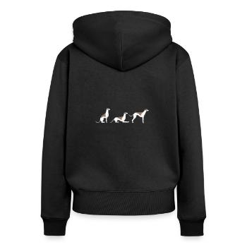 Sitz Platz Steh Whippet - Frauen Premium Bio Zip Hoodie - Schwarz - Hinten - Julia (174cm)