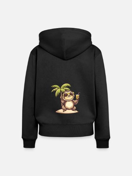 Faultier Sommer Strand Comic - Frauen Premium Bio Zip Hoodie - Schwarz