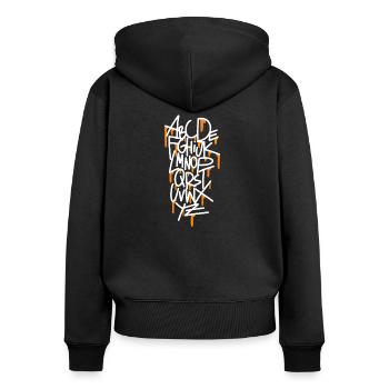 Idée cadeau alphabet - Sweat à capuche zippé Premium bio Femme - noir - Dos - Julia (174cm)