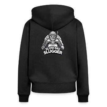 Boxer grand-père lent - Sweat à capuche zippé Premium bio Femme - noir - Dos - Julia (174cm)