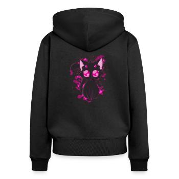 Black Devil Kitty in Pink - Frauen Premium Bio Zip Hoodie - Schwarz - Hinten - Julia (174cm)