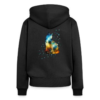 Katze auf der Milchstraße Space Weltraum Weltall - Frauen Premium Bio Zip Hoodie - Schwarz - Hinten - Julia (174cm)