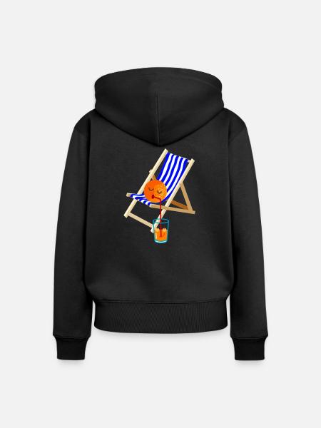 Orange im Liegestuhl - Frauen Premium Bio Zip Hoodie - Schwarz