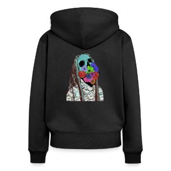 Geld - Frauen Premium Bio Zip Hoodie - Schwarz - Hinten - Julia (174cm)