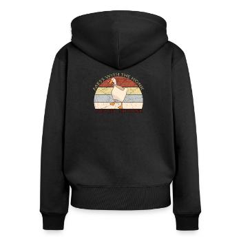 Chaos mit dem Honk Bekommst du die Bonk Ente - Frauen Premium Bio Zip Hoodie - Schwarz - Hinten - Julia (174cm)