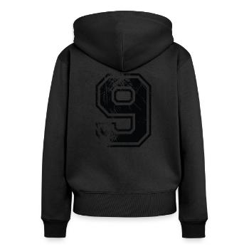 Nummer 9 Team Football Baseball Basketball University - Frauen Premium Bio Zip Hoodie - Schwarz - Hinten - Julia (174cm)