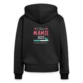 Future Mamie 2023 Cadeau annonce de grossesse - Sweat à capuche zippé Premium bio Femme - noir - Dos - Julia (174cm)