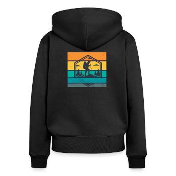 Wandern retro - Frauen Premium Bio Zip Hoodie - Schwarz - Hinten - Julia (174cm)