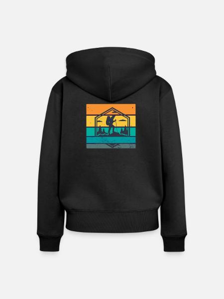 Wandern retro - Frauen Premium Bio Zip Hoodie - Schwarz