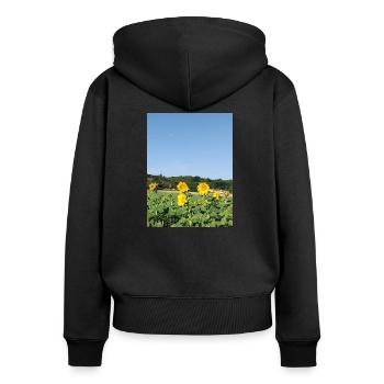 Tournesols et lune matinale - Sweat à capuche zippé Premium bio Femme - noir - Dos - Julia (174cm)
