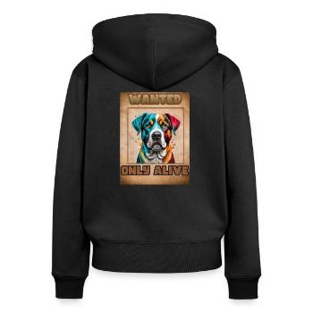 Wanted Dog - Frauen Premium Bio Zip Hoodie - Schwarz - Hinten - Julia (174cm)
