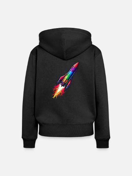 Regenbogenrakete - Frauen Premium Bio Zip Hoodie - Schwarz