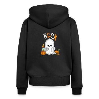 Gespenst - Frauen Premium Bio Zip Hoodie - Schwarz - Hinten - Julia (174cm)