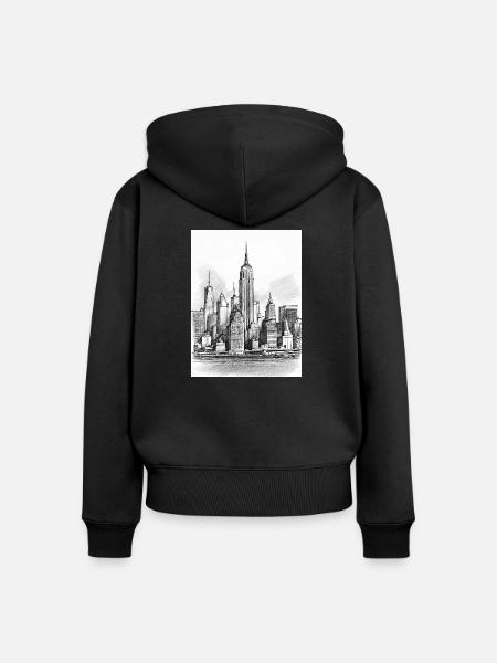 Skyline Handzeichnung - Frauen Premium Bio Zip Hoodie - Schwarz