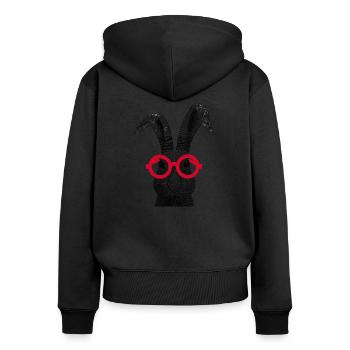 Regardez de près Lapin | Motif de lunettes amusantes - Sweat à capuche zippé Premium bio Femme - noir - Dos - Julia (174cm)