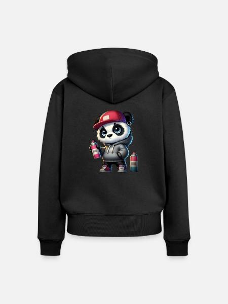 Panda Graffiti - Frauen Premium Bio Zip Hoodie - Schwarz