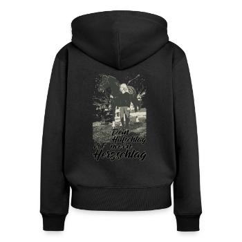 DEIN HUFSCHLAG IST MEIN HERZSCHLAG - Frauen Premium Bio Zip Hoodie - Schwarz - Hinten - Julia (174cm)